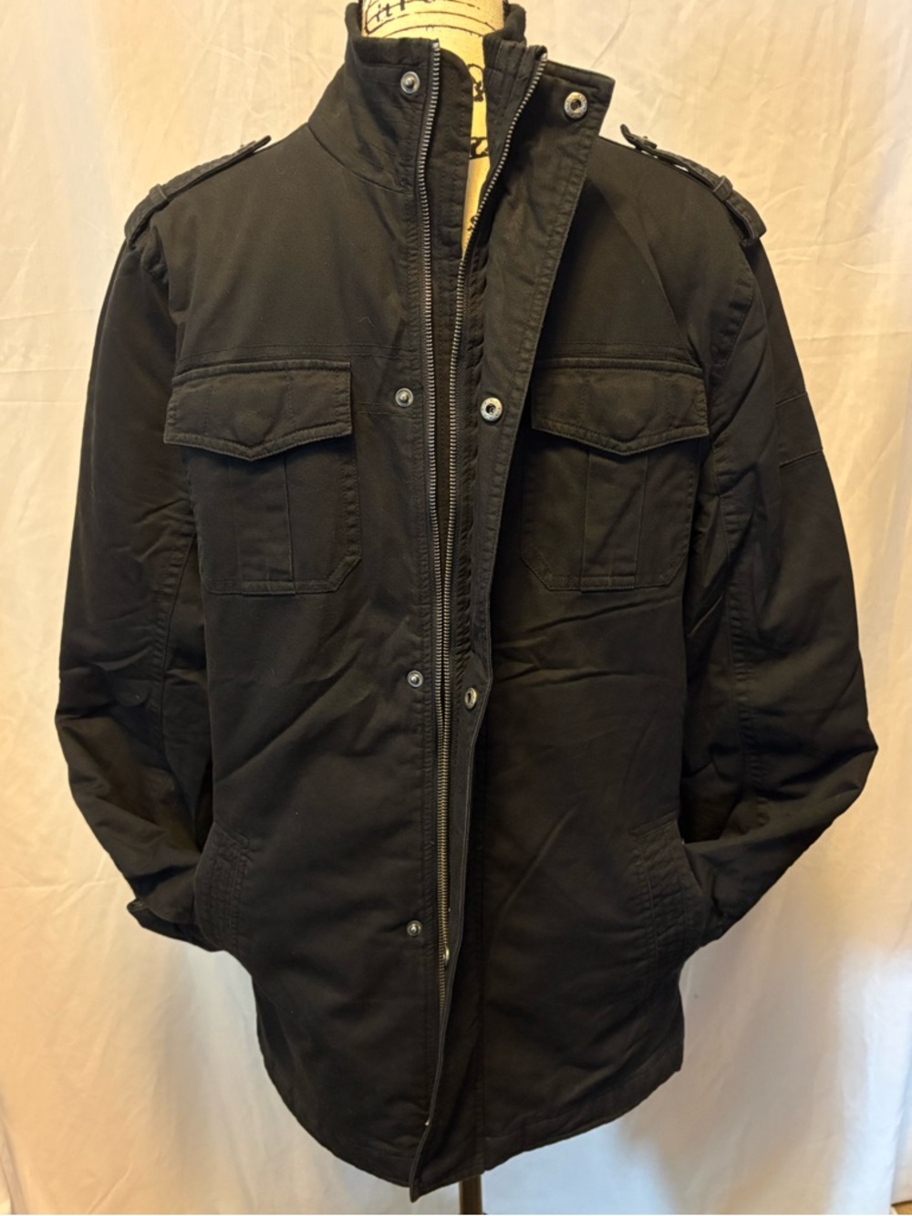 Men's Black Military Field Jacket with Epaulets